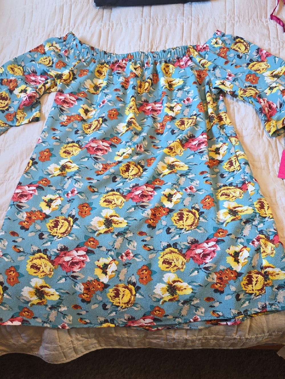 Xhilaration Blue Floral Off-the-Shoulder Midi Dress